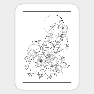 Birds on a branch of rose hip Sticker